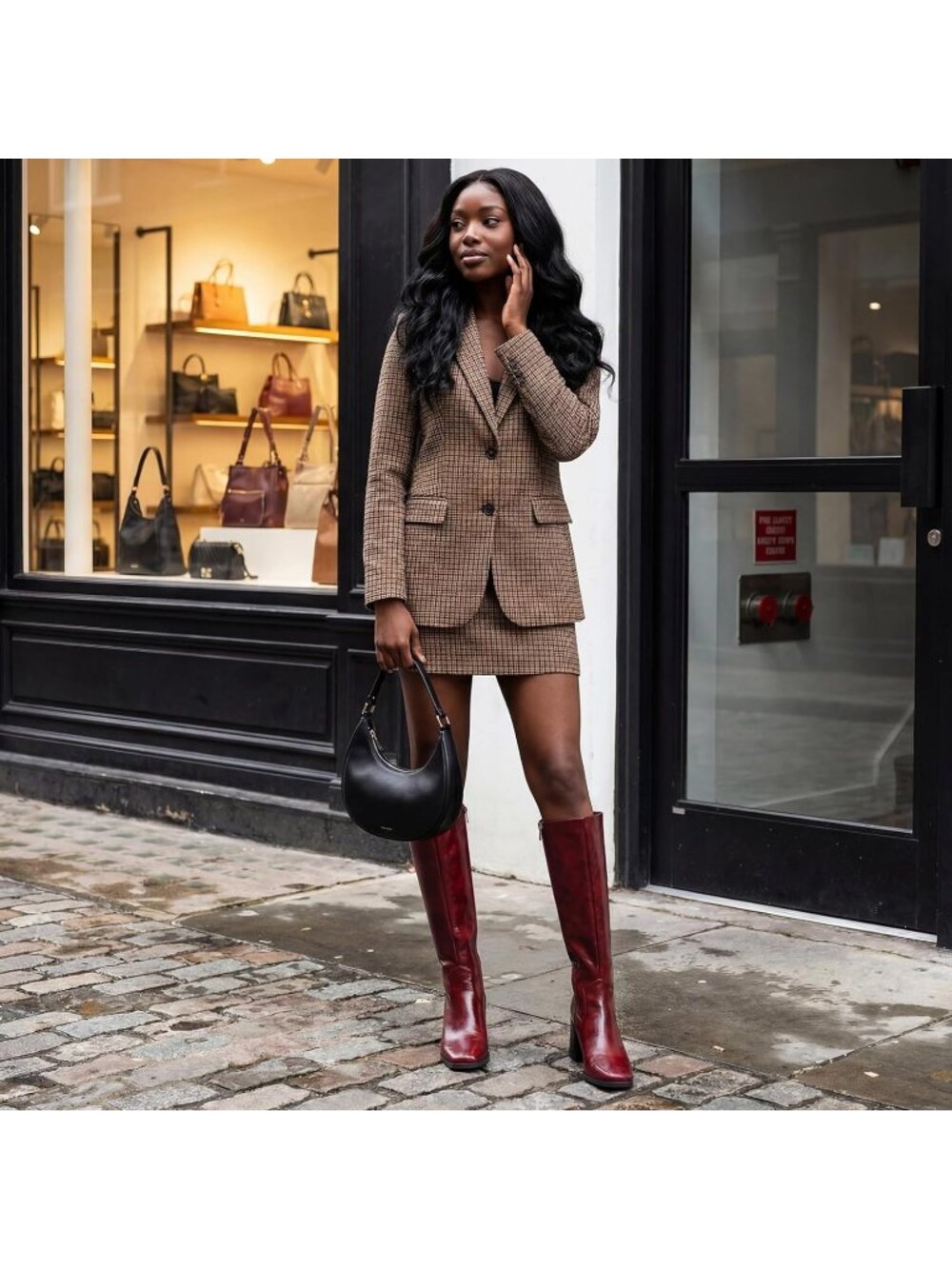 Women's Red Polyurethane Knee High Boots Squared Toe Chunky Heel Tall Boots - Picture 3 of 6